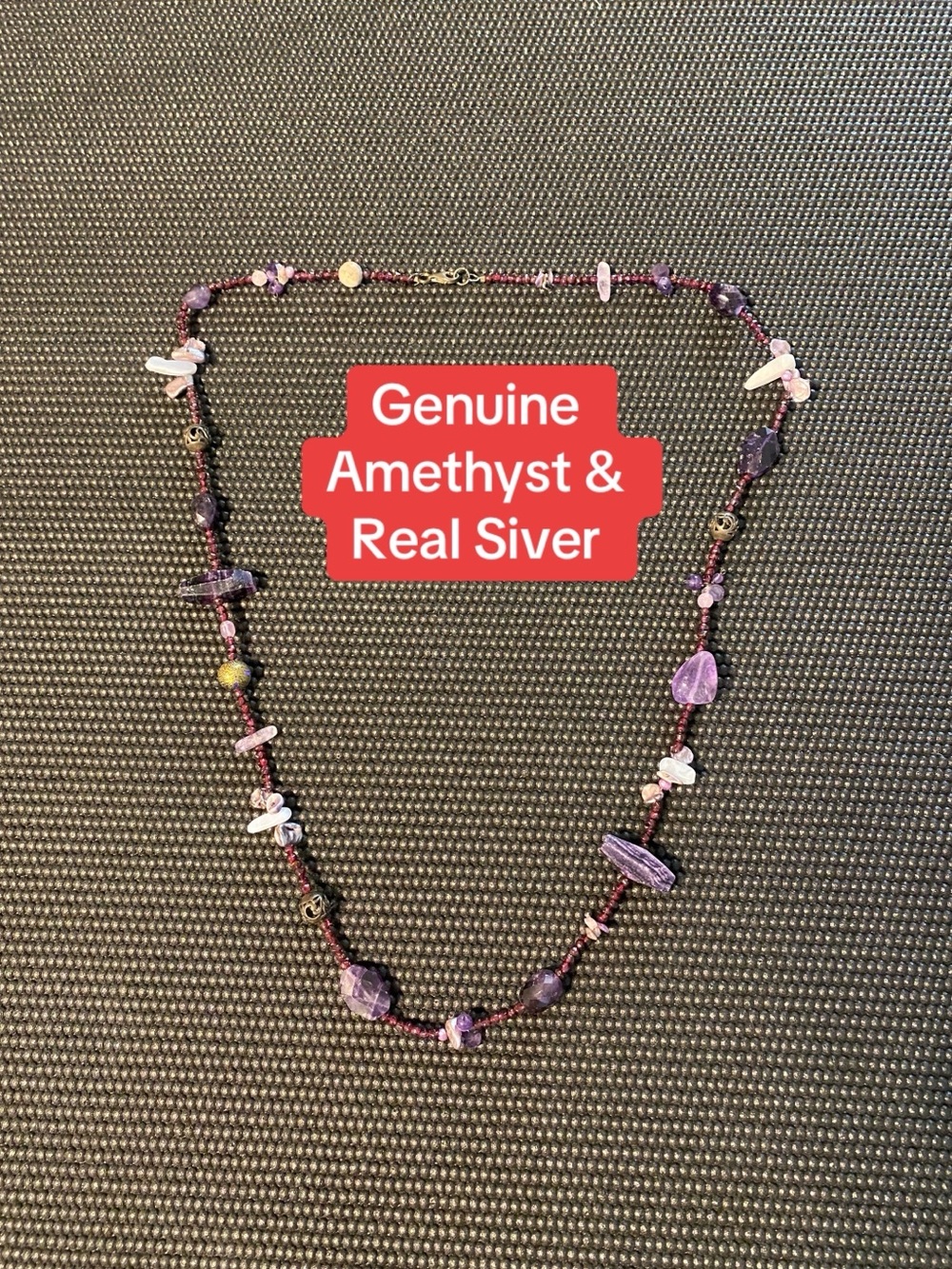 Vintage Amethyst Beaded Necklace with Real Silver Accents